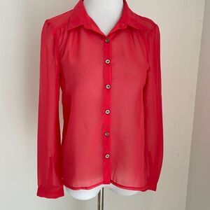 Rose colored button-down see-through blouse  by Charlotte Russe size small